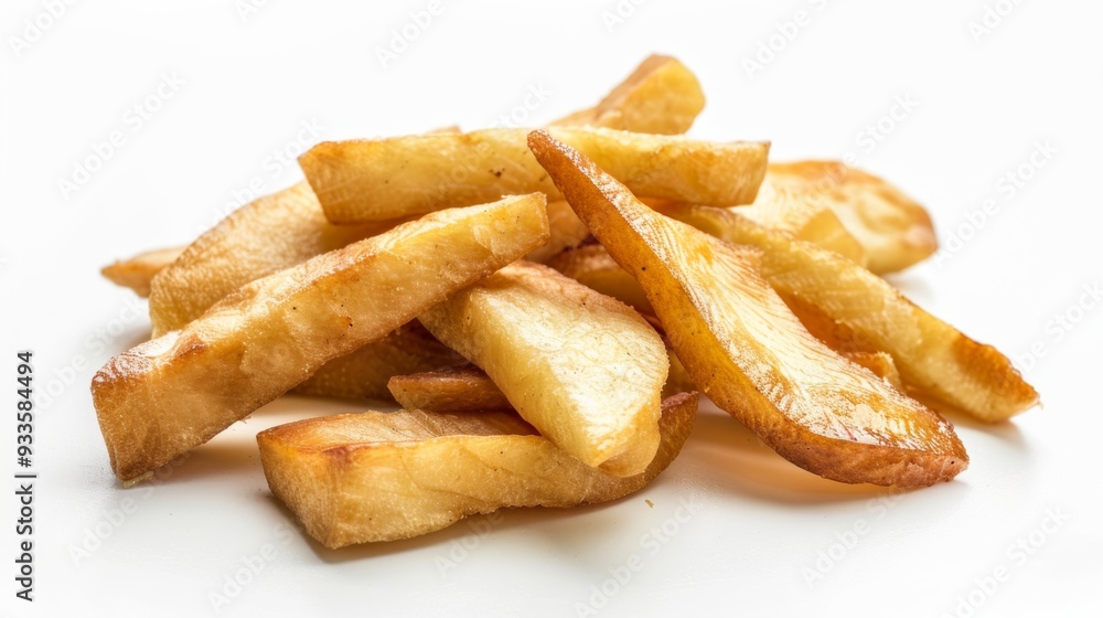 Fried Potato wedges. Fast food. Isolated on white. Generative AI Fried Potato wedges. Fast food. Isolated on white. Generative AI
