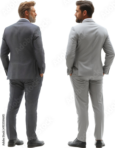 full body back view of two businessman transparent background, ai technology