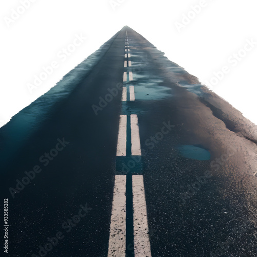 Straight asphalt highway isolated on transparent background