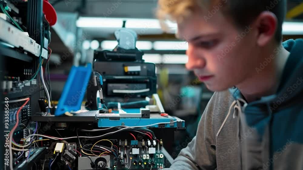 A student using a diagnostic computer to troubleshoot a vehicle's electronic system, screen details visible A student using a diagnostic computer to troubleshoot a vehicle's electronic system, screen details visible