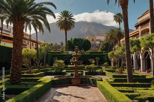 La Orotava, Tenerife, Spain-01 January 2020, Beauiful garden in La Orotava - Jardines del Marquesado de la Quinta Roja, Tenerife, Canary Islands, Spain