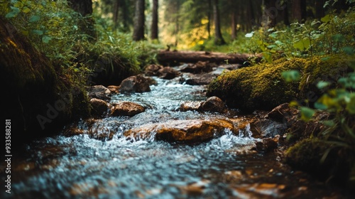Wallpaper Mural Stream Flowing Through a Lush Forest Torontodigital.ca