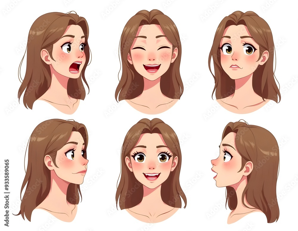 Set of a girl with different expressions, set of emotions, girls expressions,isolated Set of a girl with different expressions, set of emotions, girls expressions,isolated