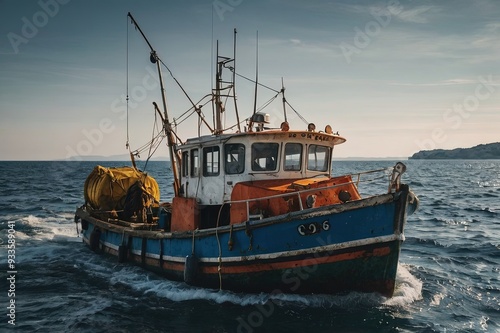 Oyster fishing trawler boat on the Adriatic Sea.