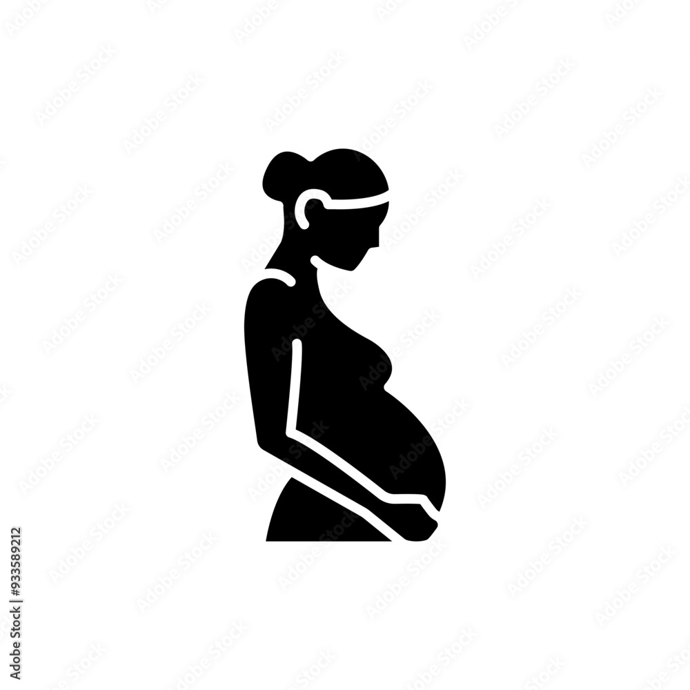 Pregnancy icon. Simple solid style. Pregnant woman, maternal, lady, fertility, mom, baby, mother, gynecology, health concept. Black silhouette, glyph symbol. Vector illustration isolated. Pregnancy icon. Simple solid style. Pregnant woman, maternal, lady, fertility, mom, baby, mother, gynecology, health concept. Black silhouette, glyph symbol. Vector illustration isolated.