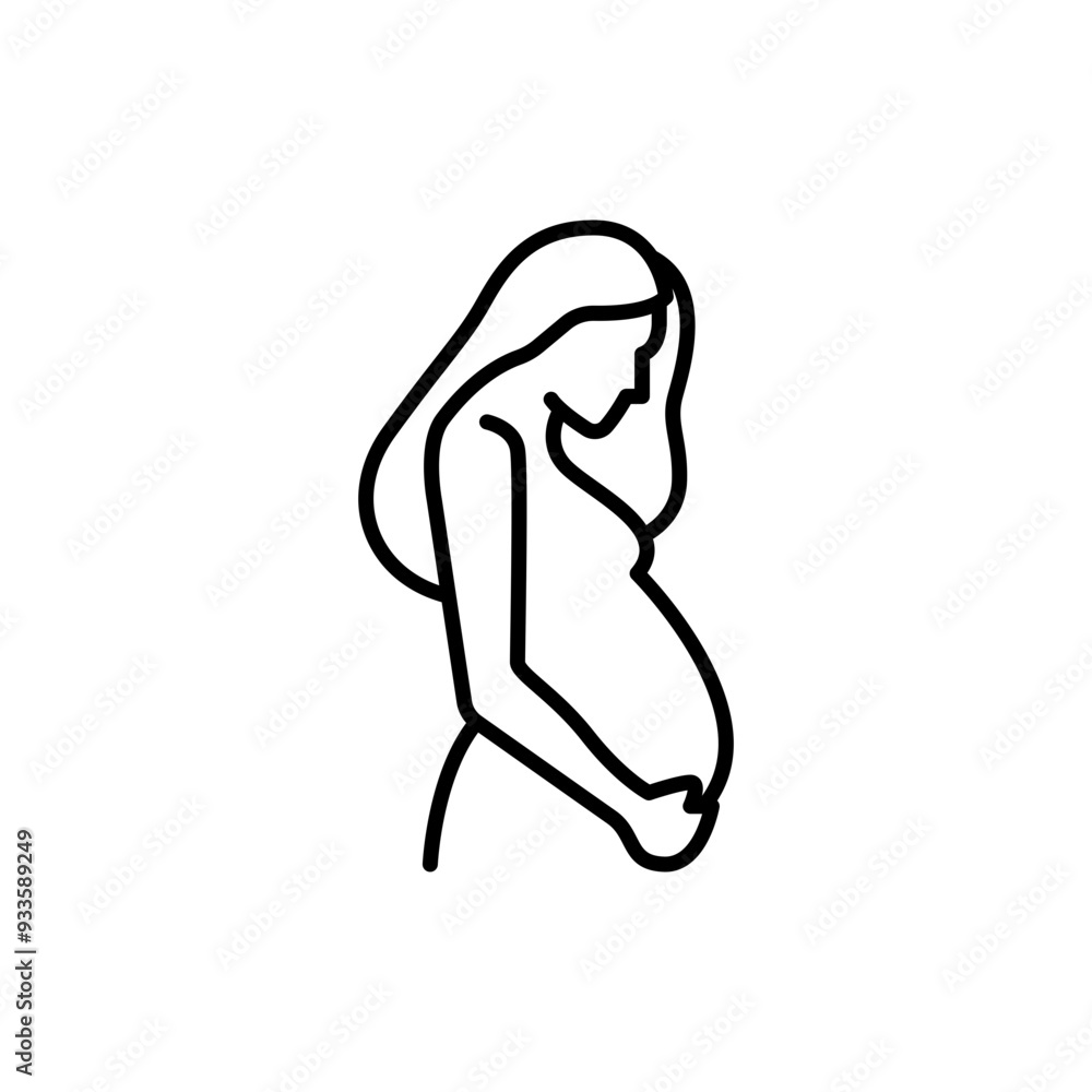 Pregnancy icon. Simple outline style. Pregnant woman, maternal, lady, fertility, mom, baby, mother, gynecology, health concept. Thin line symbol. Vector illustration isolated. Pregnancy icon. Simple outline style. Pregnant woman, maternal, lady, fertility, mom, baby, mother, gynecology, health concept. Thin line symbol. Vector illustration isolated.