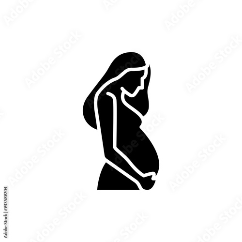 Pregnancy icon. Simple solid style. Pregnant woman, maternal, lady, fertility, mom, baby, mother, gynecology, health concept. Black silhouette, glyph symbol. Vector illustration isolated.