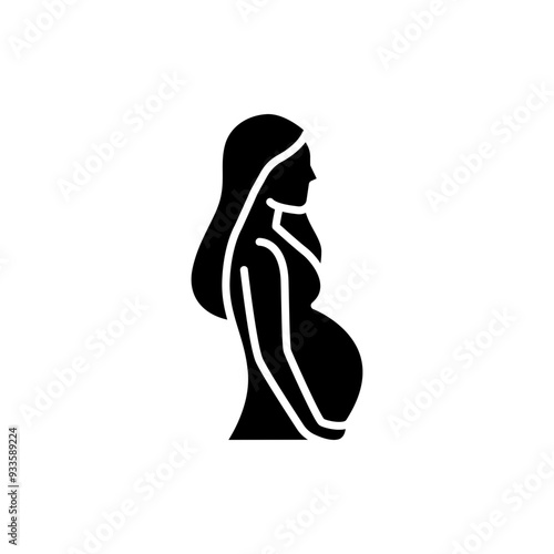 Pregnancy icon. Simple solid style. Pregnant woman, maternal, lady, fertility, mom, baby, mother, gynecology, health concept. Black silhouette, glyph symbol. Vector illustration isolated.