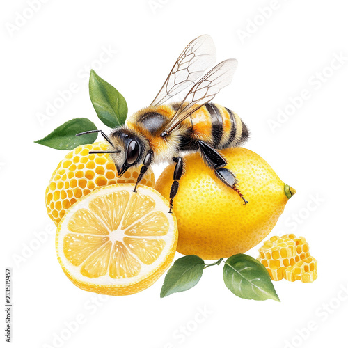 A vibrant bee perched on fresh lemons, showcasing nature's beauty and the essential role of bees in pollination.