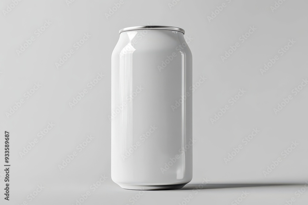 White aluminum can with a silver lid on a gray background. White aluminum can with a silver lid on a gray background.