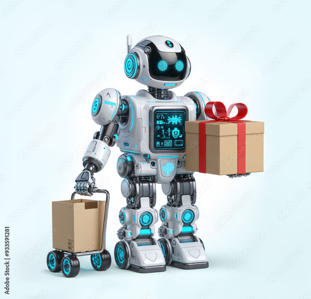 Naklejka premium robot holding a parcel box
