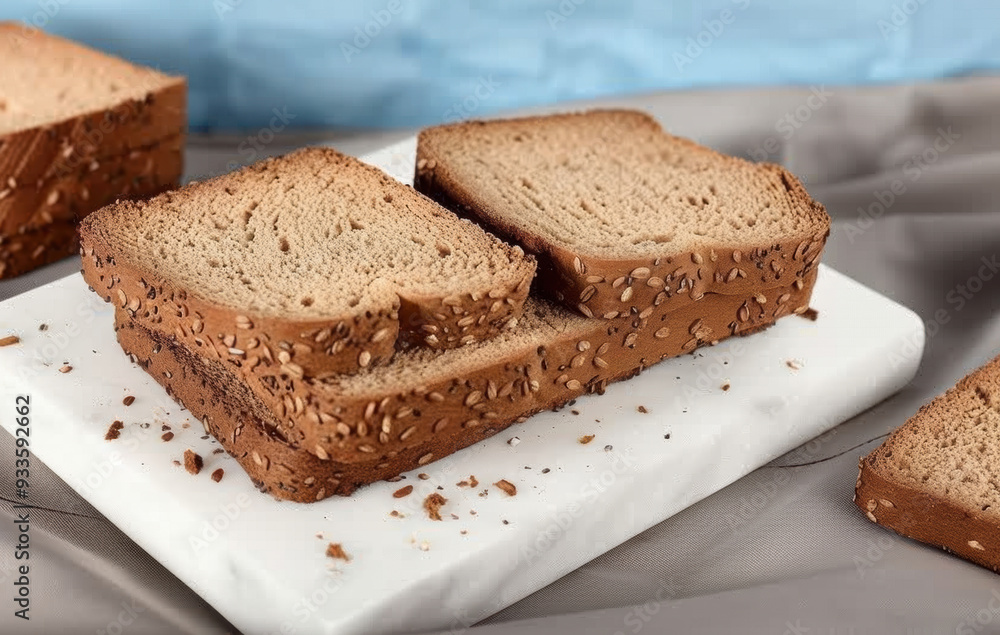 slices of bread with seeds on a plate created with Generative AI technology slices of bread with seeds on a plate created with Generative AI technology