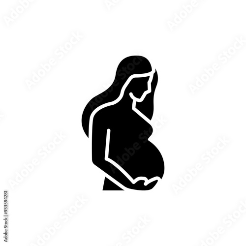 Pregnancy icon. Simple solid style. Pregnant woman, maternal, lady, fertility, mom, baby, mother, gynecology, health concept. Black silhouette, glyph symbol. Vector illustration isolated.
