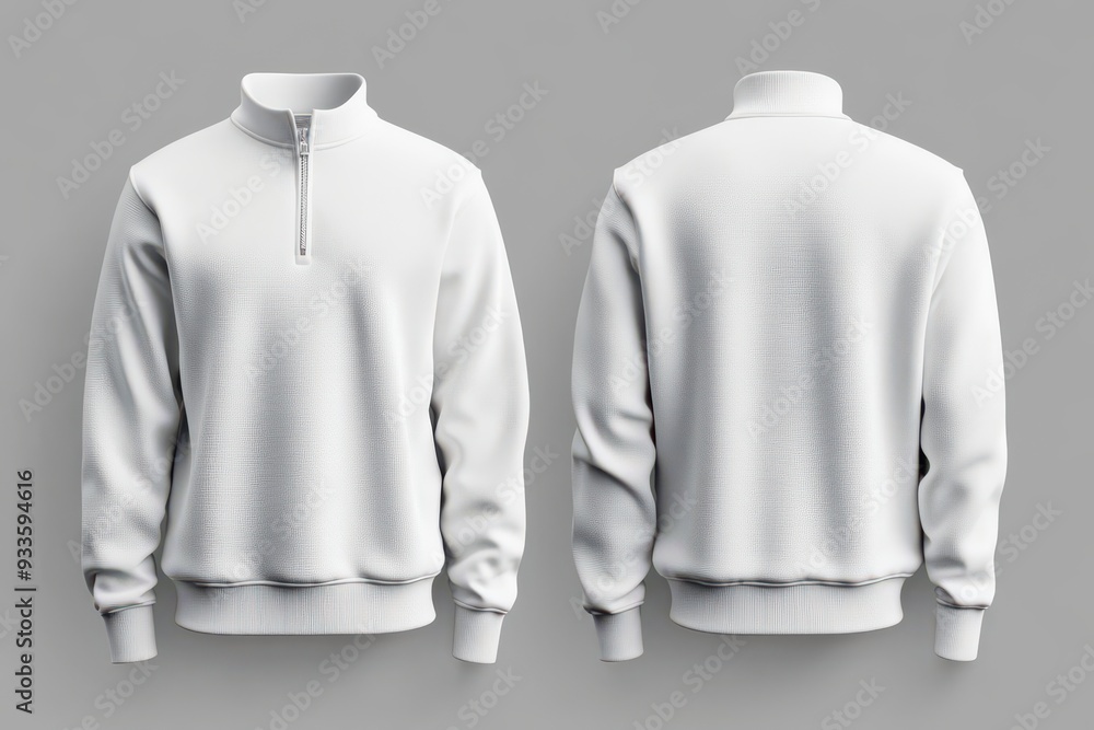 White mock-up sweatshirt with zipper and long sleeves on a gray background. White mock-up sweatshirt with zipper and long sleeves on a gray background.