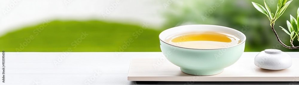 A serene Japanese tea ceremony with a small bowl of clear broth, delicate porcelain, minimalistic setting, zen garden in the background, ink wash, black and white A serene Japanese tea ceremony with a small bowl of clear broth, delicate porcelain, minimalistic setting, zen garden in the background, ink wash, black and white