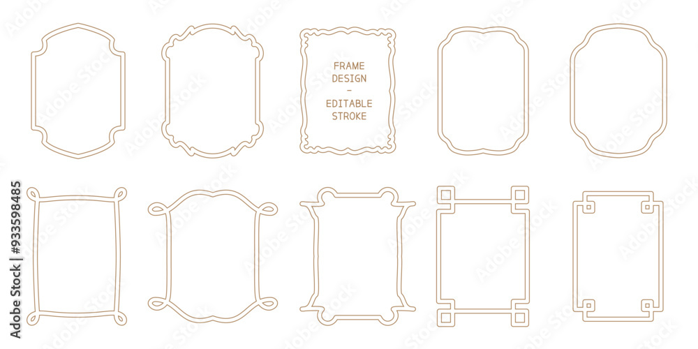 A set of framed designs with various decorations. Editable stroke. A set of framed designs with various decorations. Editable stroke.