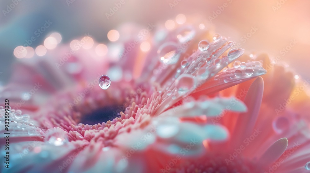 crystal water drop on flower petals, light colors crystal water drop on flower petals, light colors