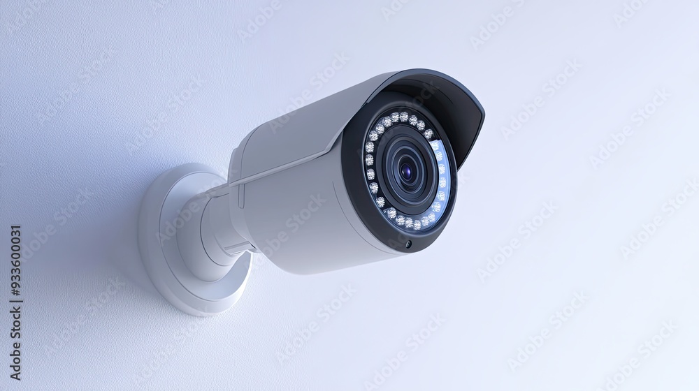 CCTV device isolated on plain backdrop close view