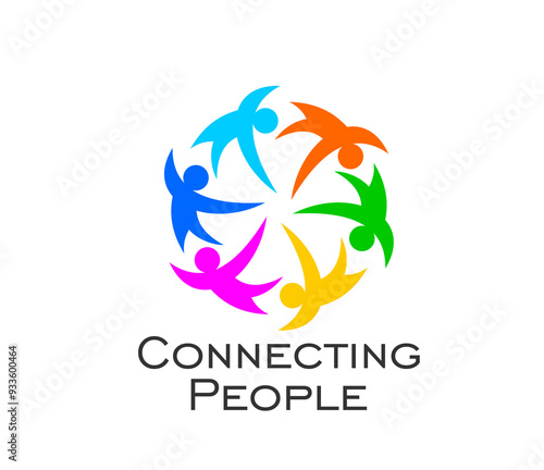 Connect people together icon for community or teamwork, union and family, vector emblem. People holding together by hands color icon for team network partnership and social communication and teamwork