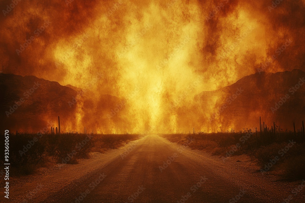 Desolate Road Through a Fiery Landscape Desolate Road Through a Fiery Landscape