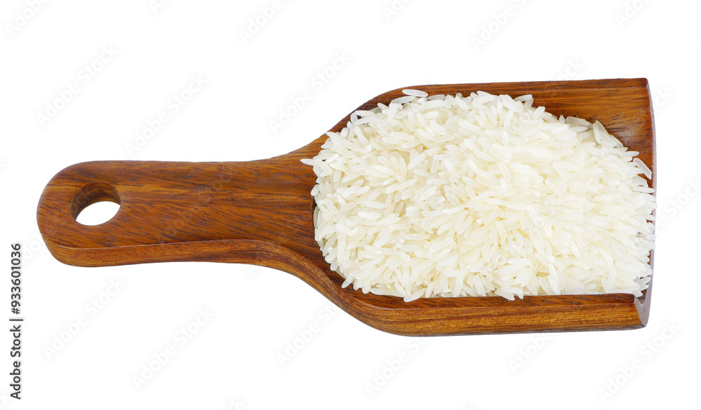 rice in wooden scoop isolated on white background. rice in wooden scoop isolated on white background.