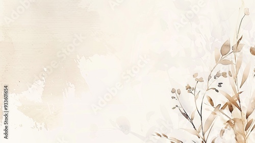 Elegant Watercolor Beige and White Floral Background with Minimalistic Design and Copy Space for Customization