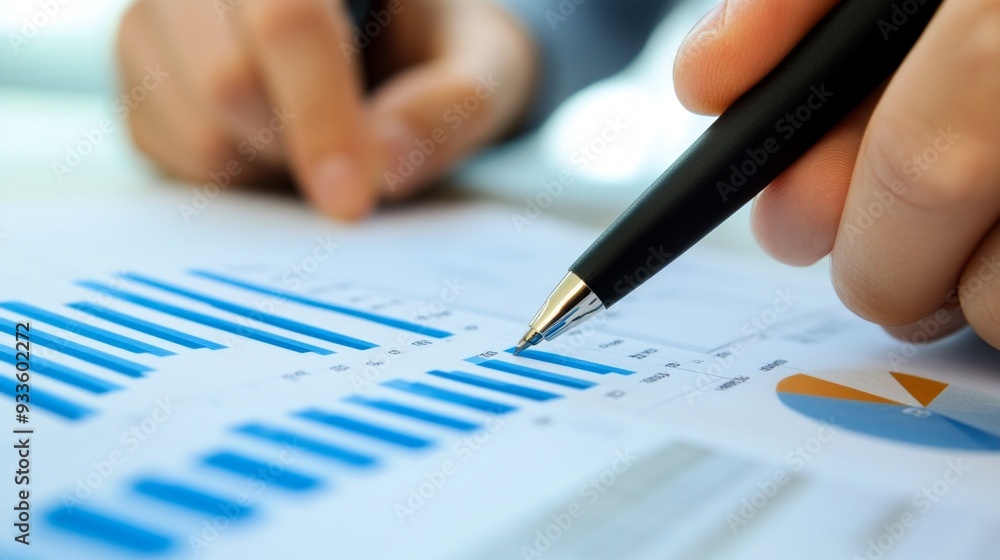 Close-Up of a Hand Pointing at a Bar Graph Close-Up of a Hand Pointing at a Bar Graph
