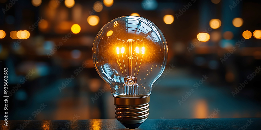 A light bulb glowing in an interior room with lights, representing creativity and inspiration, with plenty of copy space around it. A light bulb glowing in an interior room with lights, representing creativity and inspiration, with plenty of copy space around it.
