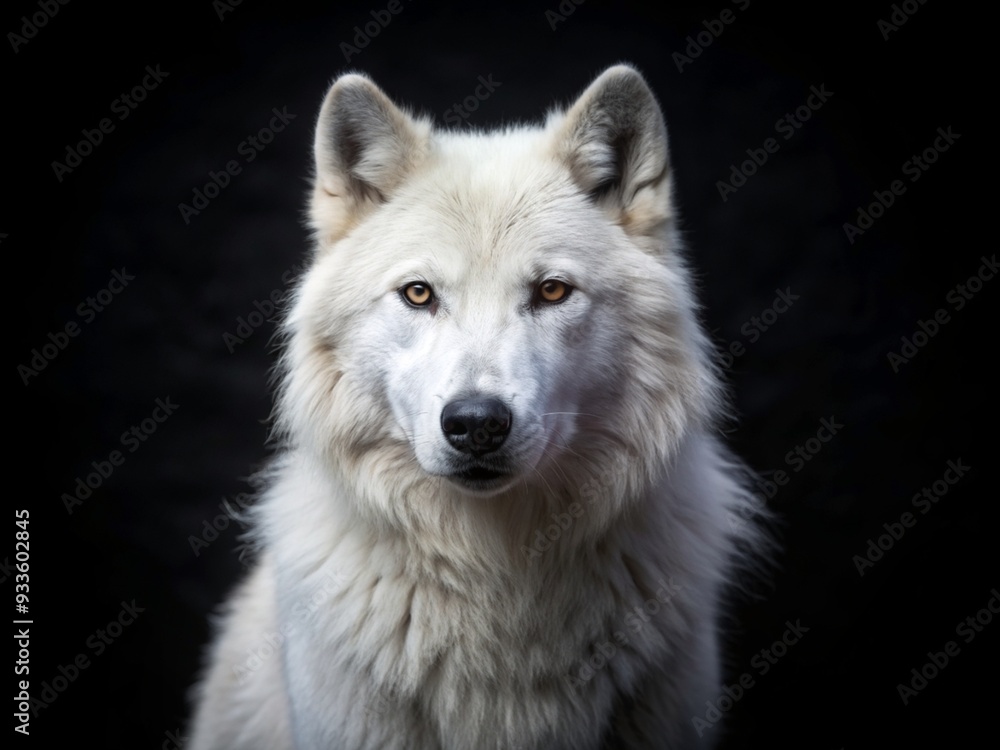 Obraz premium Portrait of arctic wolf isolated on black background. Angry Polar wolf