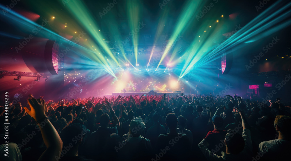 silhouettes of concert crowd in front of bright stage lights. silhouettes of concert crowd in front of bright stage lights.