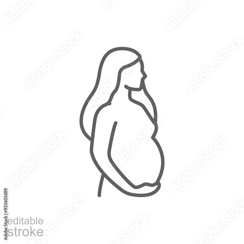 Pregnancy icon. Simple outline style. Pregnant woman, maternal, lady, fertility, mom, baby, mother, gynecology, health concept. Thin line symbol. Vector illustration isolated. Editable stroke.