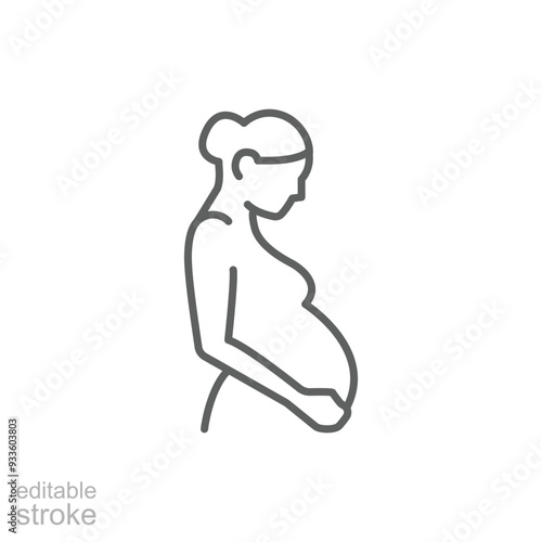 Pregnancy icon. Simple outline style. Pregnant woman, maternal, lady, fertility, mom, baby, mother, gynecology, health concept. Thin line symbol. Vector illustration isolated. Editable stroke.