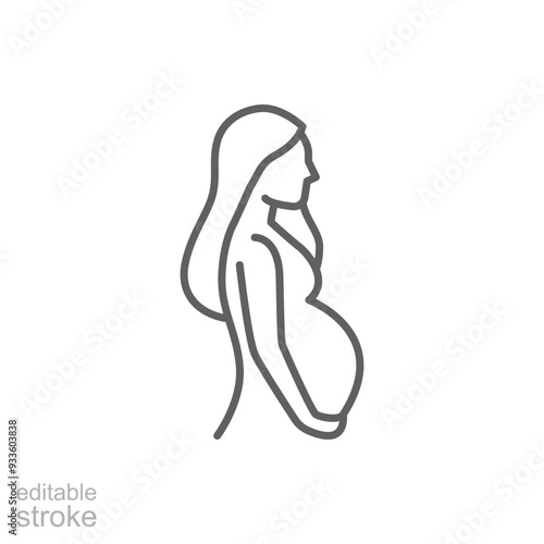 Pregnancy icon. Simple outline style. Pregnant woman, maternal, lady, fertility, mom, baby, mother, gynecology, health concept. Thin line symbol. Vector illustration isolated. Editable stroke.