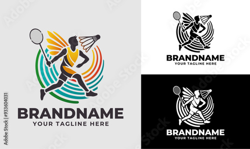 Colorful Badminton Player Logo Design Template for Badminton Coaching and Club