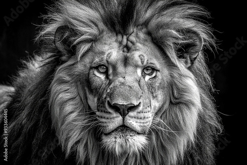 Lion king black and white in black background . King of jungle