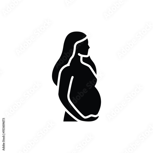 Pregnancy icon. Simple solid style. Pregnant woman, maternal, lady, fertility, mom, baby, mother, gynecology, health concept. Black silhouette, glyph symbol. Vector illustration isolated.