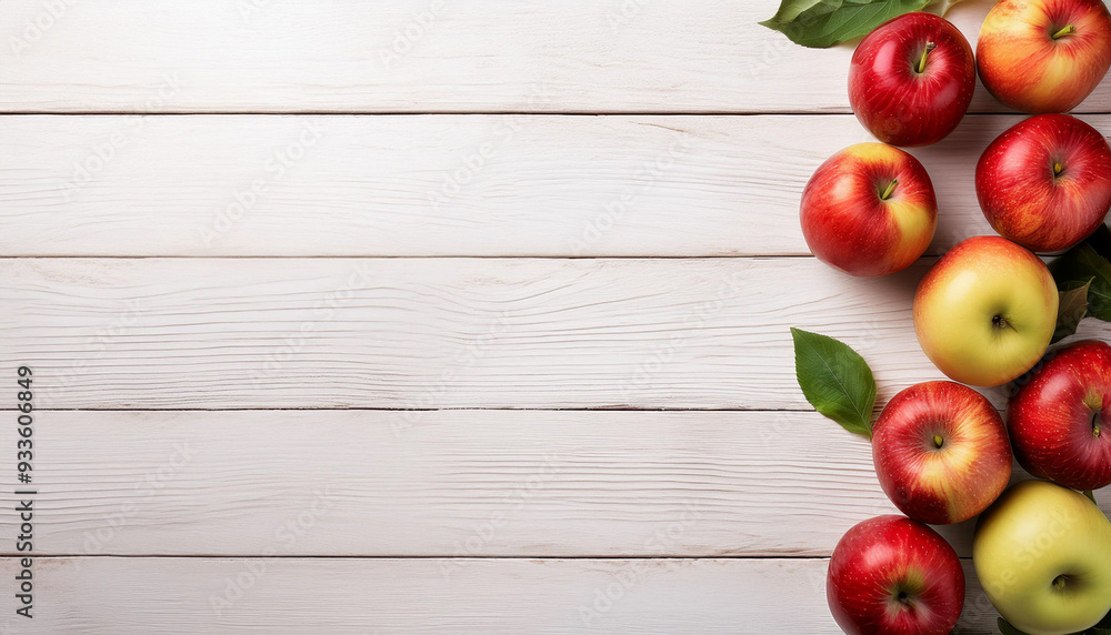 Heap of Apples on White Wooden Planks with Copy Space Heap of Apples on White Wooden Planks with Copy Space