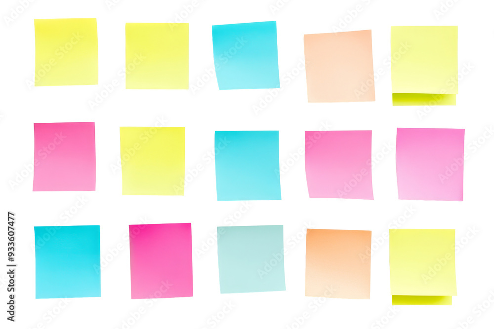 Vibrant Array of Colorful Sticky Notes Pattern on White Background Vibrant Array of Colorful Sticky Notes Pattern on White Background