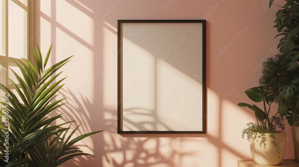 Picture frame on the wall in the room. Mockup. Picture frame on the wall in the room. Mockup.