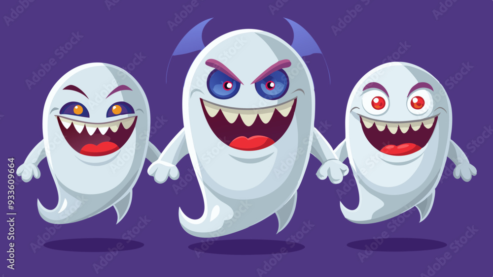 Ghost Characters with Various Emotions Floating in a Dark Room, Scared to Angry Ghost Characters with Various Emotions Floating in a Dark Room, Scared to Angry