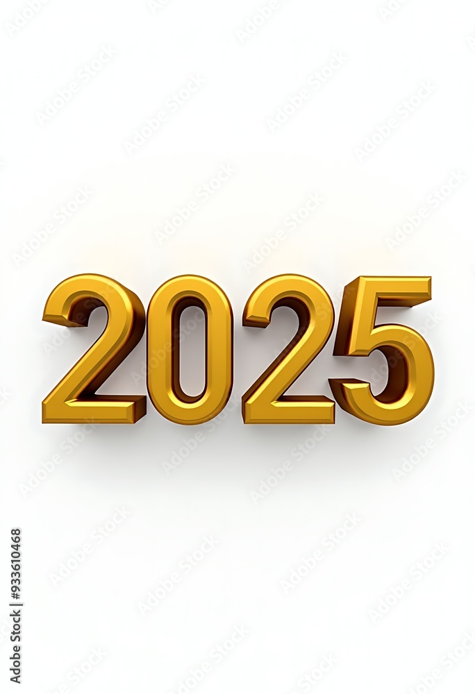 3d golden number '2025' simple font text isolated on white background, New year greeting card template design concept 3d golden number '2025' simple font text isolated on white background, New year greeting card template design concept