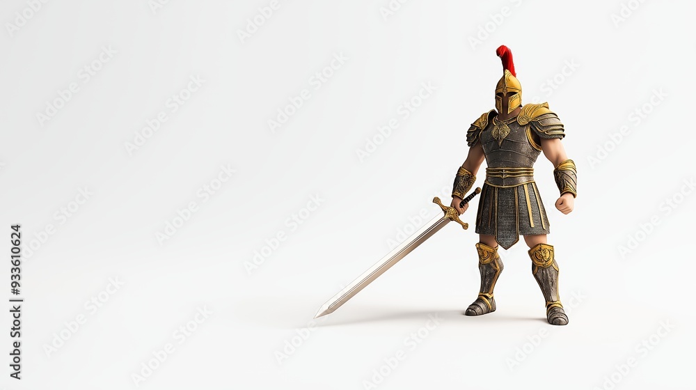 Ancient hero, legendary sword, epic battle stance, 3D illustration Ancient hero, legendary sword, epic battle stance, 3D illustration