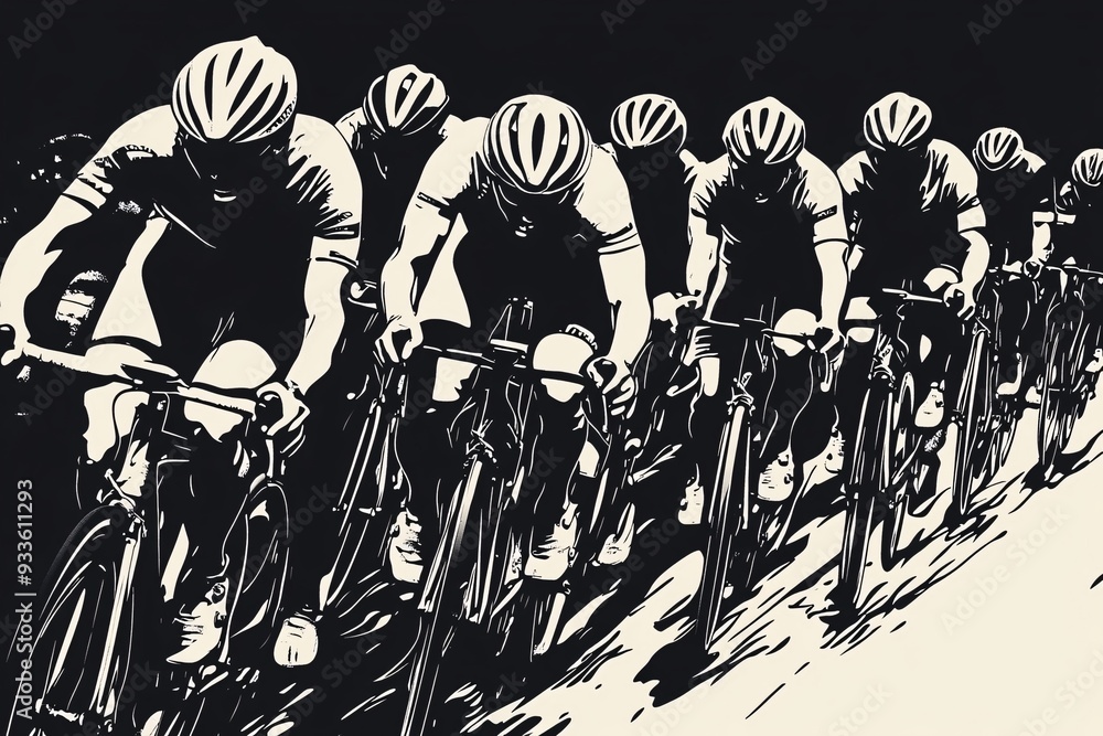 Cyclists Racing Down a Road