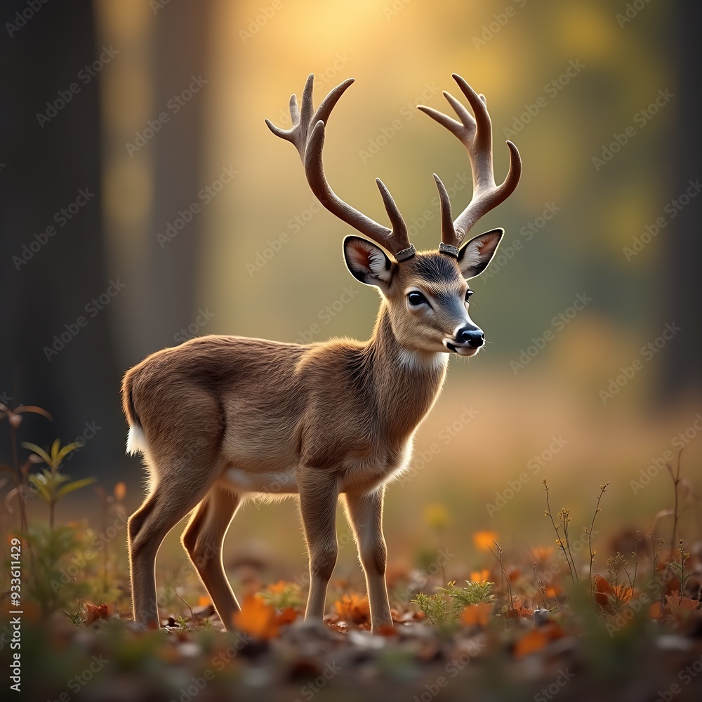 Fototapeta premium Cute deer in the forest, wild animal character