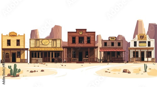 Vintage Western Town Sticker in Flat Vector Style on White Background