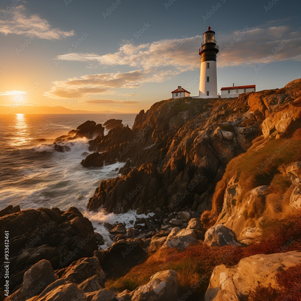 Naklejka premium a lighthouse on a rocky cliff.