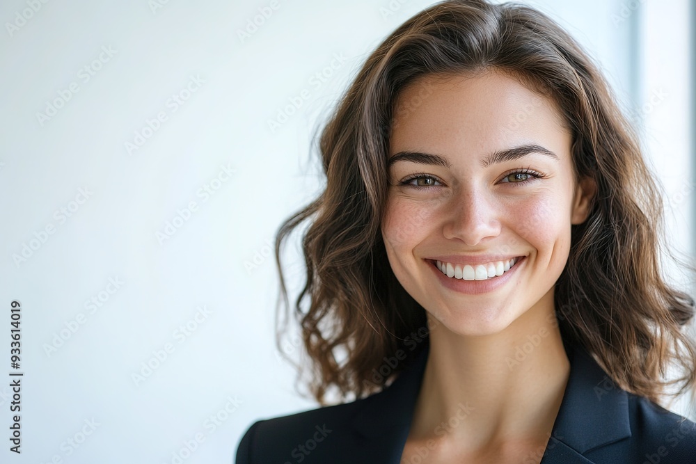 Smiling young woman with curly hair in business attire Smiling young woman with curly hair in business attire