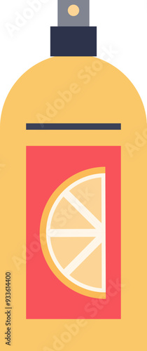 Illustration of a citrus-scented air freshener spray bottle.