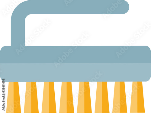 Cartoon of a blue scrub brush with yellow bristles, symbolizing cleaning and maintenance.