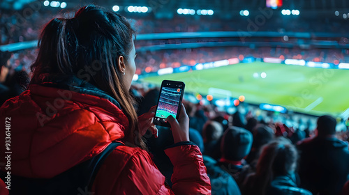 Capturing the Excitement: A Fan Films the Game on Their Phone at a Packed Stadium